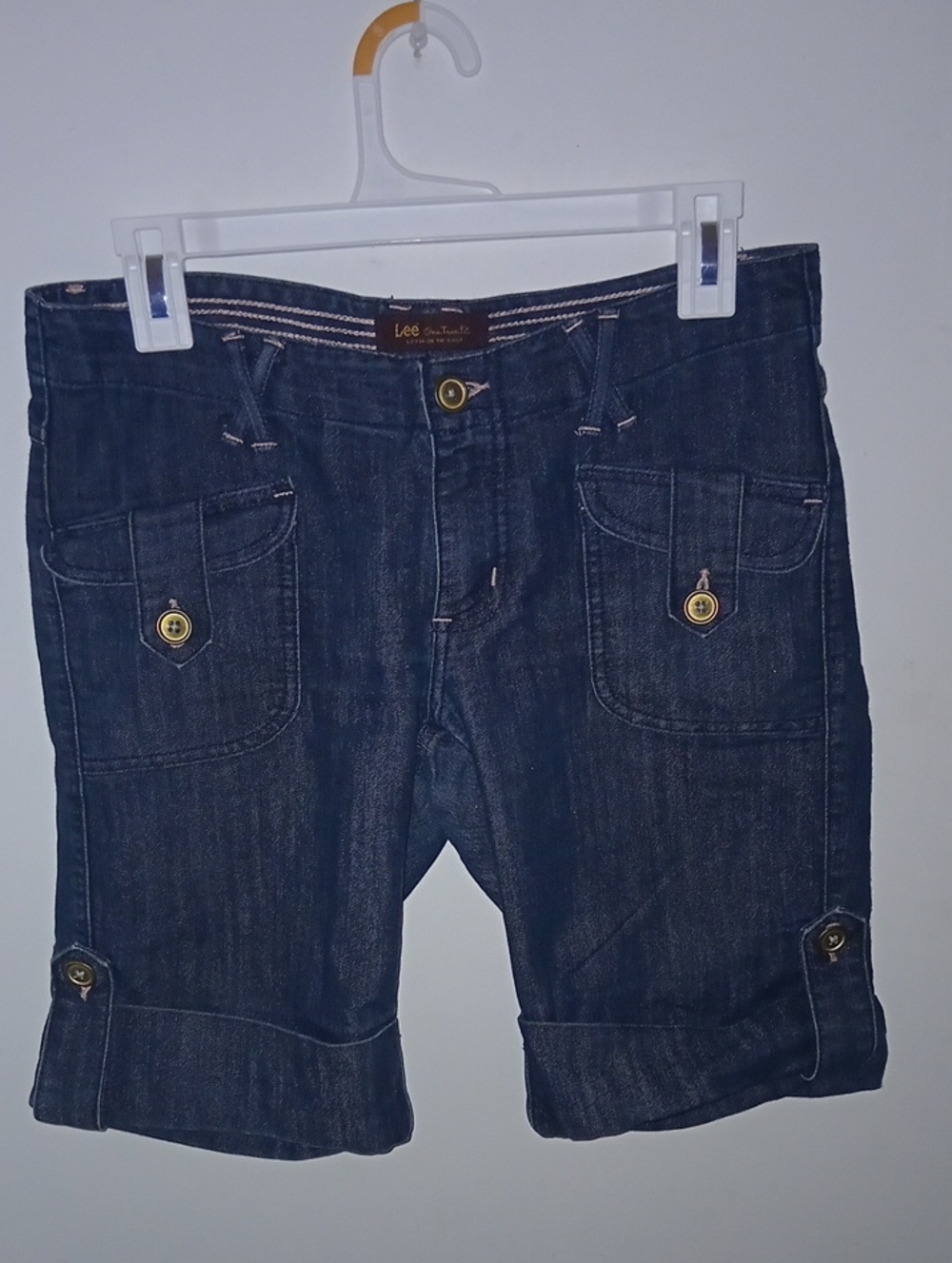 Lee One True Fit Dark Blue Slim Denim Cargo Shorts Womem Size 4